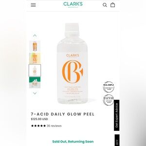 Clarks Botanicals 7-Acid Daily Glow Peel: AHA BHA Chemical Peel for Face, Purify